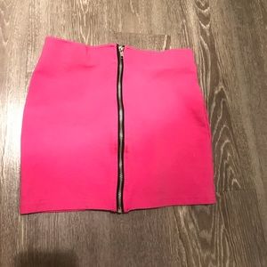 Hot Pink Zip Front Mini Skirt